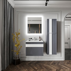 Бриклаер Шкаф подвесной Берлин 40x60 оникс серый с белой ручкой – фотография-7